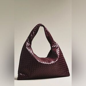NWT new Anthropologie woven faux leather oversized slouchy tote bag dark wine